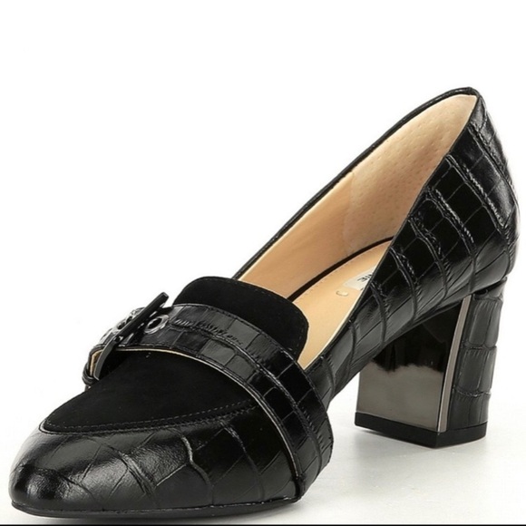 Alex Marie Croc Leather Buckle Loafer Style Heels - Picture 15 of 16